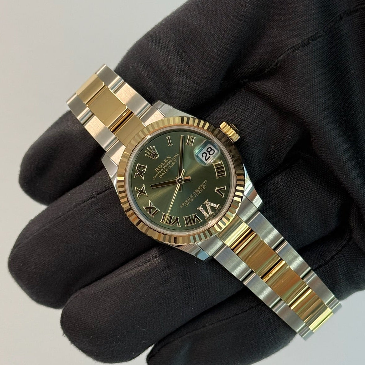 2025 Rolex Datejust 31 Green Roman Numeral Dial with Diamond VI / Yellow Gold & Steel / Brand New & Unworn / Box & Papers Just Watch It