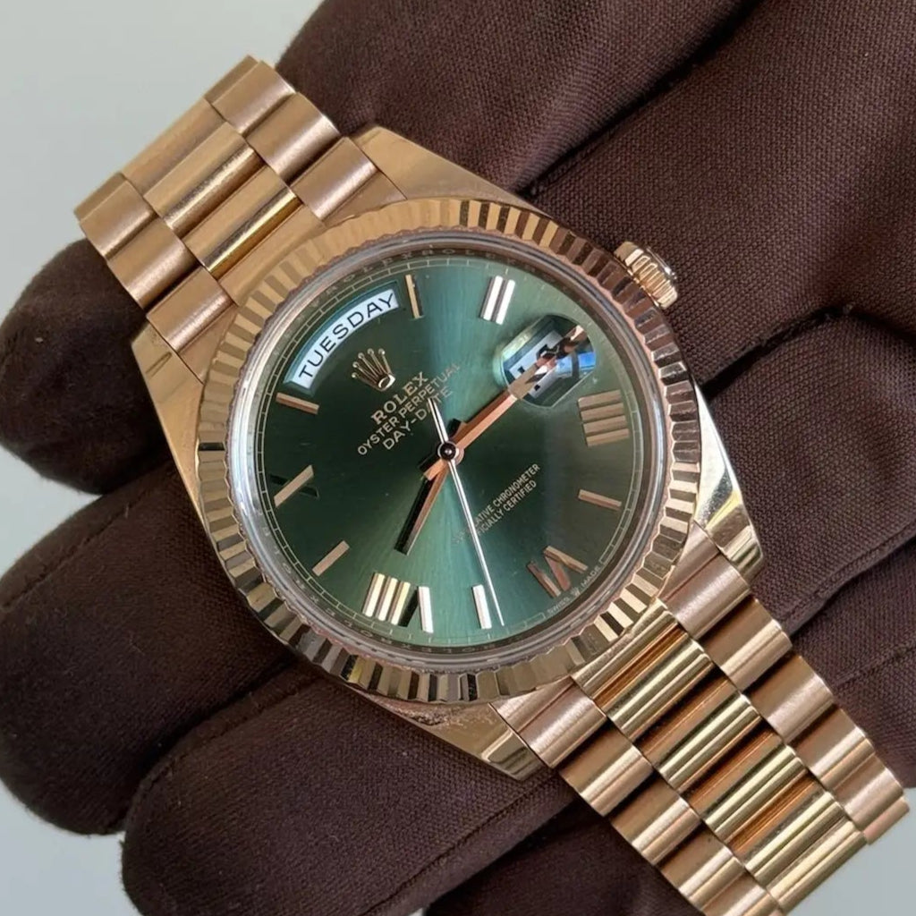 2023 Rolex Day Date 40 Olive Dial / 228235 / Rose Gold / Presidential Bracelet / Like New - Just Watch It