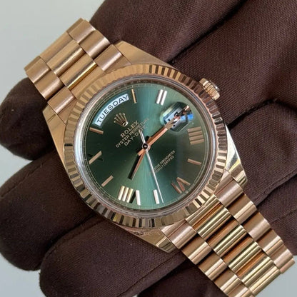 2023 Rolex Day Date 40 Olive Dial / 228235 / Rose Gold / Presidential Bracelet / Like New - Just Watch It