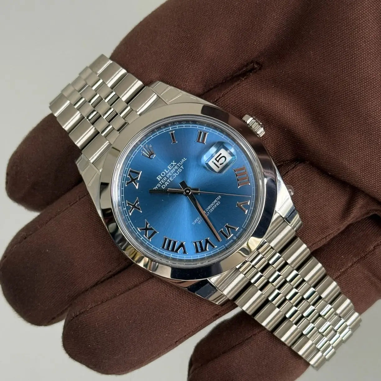 2025 Rolex Datejust 41 Azzurro Blue Roman Numeral Dial / 126334 / Smooth Bezel / Jubilee Band / Brand New & Unworn / Box & Papers Just Watch It