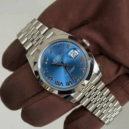 2025 Rolex Datejust 41 Azzurro Blue Roman Numeral Dial / 126334 / Smooth Bezel / Jubilee Band / Brand New & Unworn / Box & Papers Just Watch It