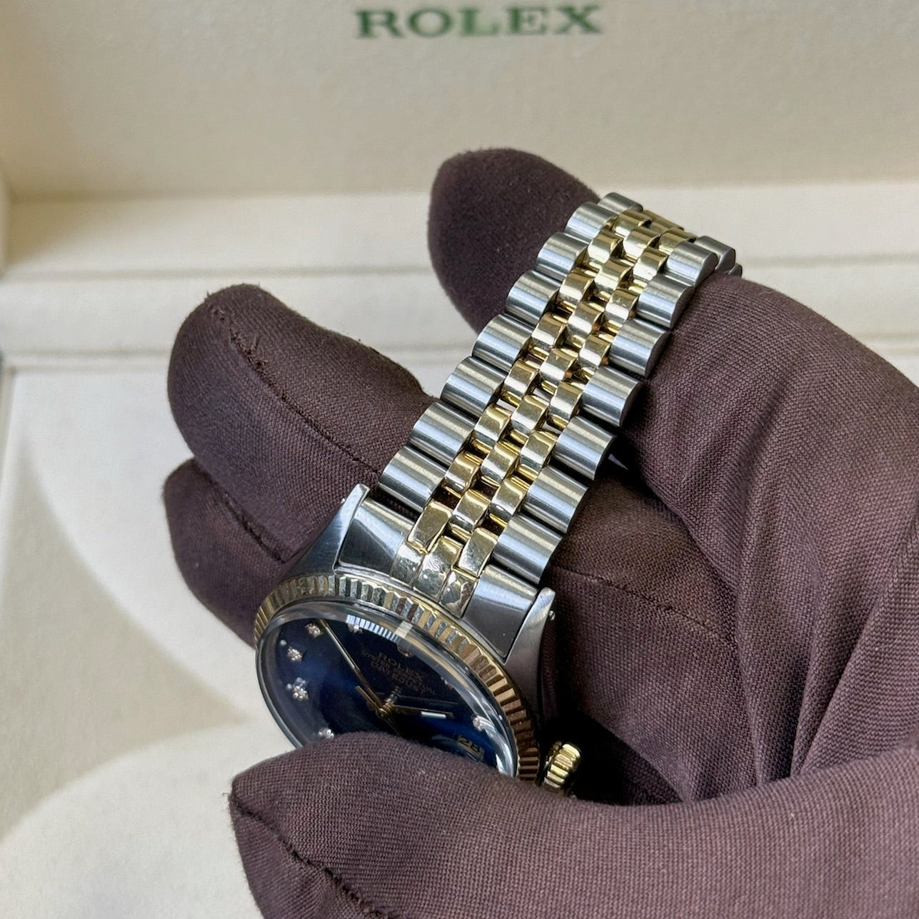 1986 Rolex Datejust 36 Blue Diamond Dial / 16233 / Two Tone Yellow Gold / Mint Condition / Watch & Box Just Watch It