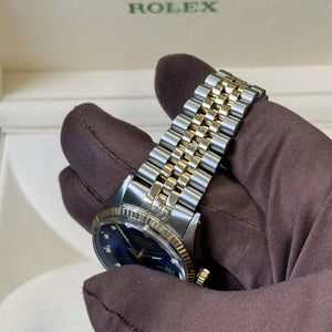 1986 Rolex Datejust 36 Blue Diamond Dial / 16233 / Two Tone Yellow Gold / Mint Condition / Watch & Box Just Watch It