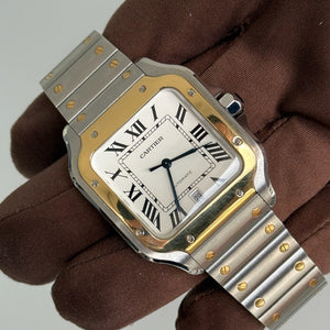 2023 Cartier Santos Large White Roman Numeral Dial / W2SA0009 / Two Tone Yellow Gold & Steel / Mint Condition - Just Watch It