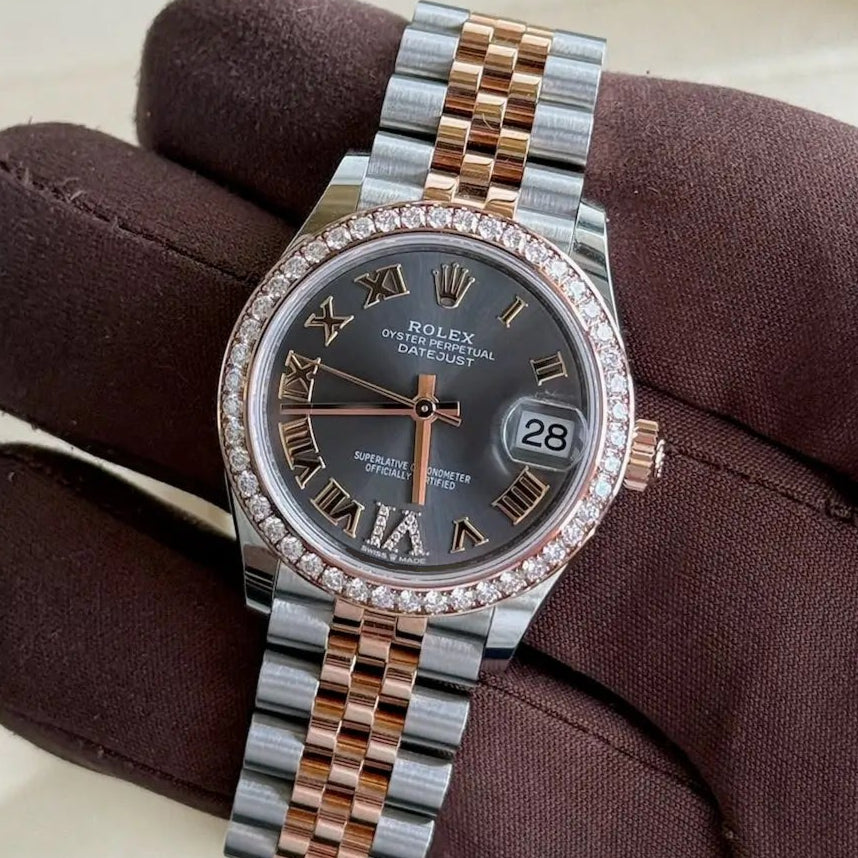 2023 Rolex Datejust 31 Slate Dial / 278381RBR / Factory Diamond Bezel / 31mm / Rose Gold / Mint Condition - Just Watch It