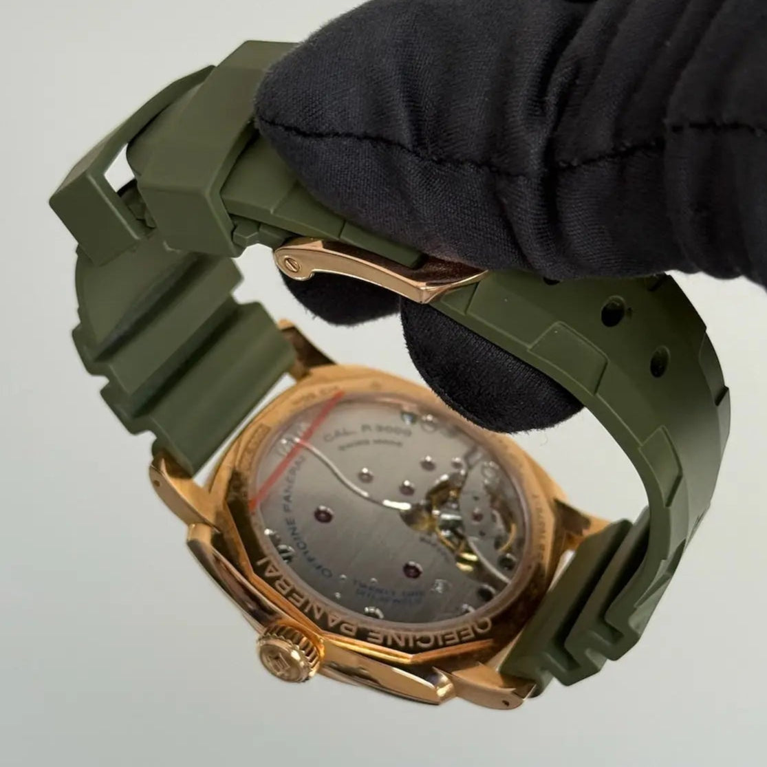 2017 Panerai Radiomir 1940 PAM 00515 / 18k Rose Gold with Green Rubber Strap / 3 Day Power Reserve / 47mm / Mint Condition Just Watch It