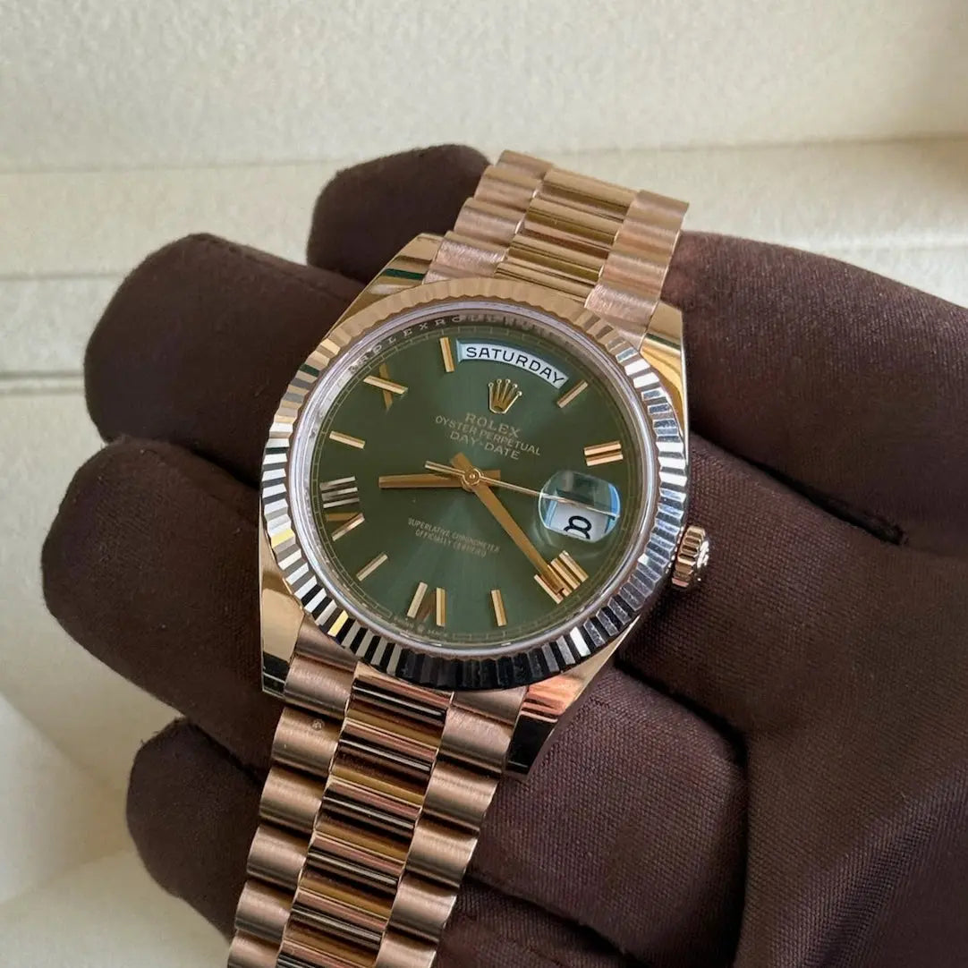 2022 Day Date 40 Olive Dial / 228235 / Rose Gold / Presidential Band / Like New / Box & Papers Just Watch It