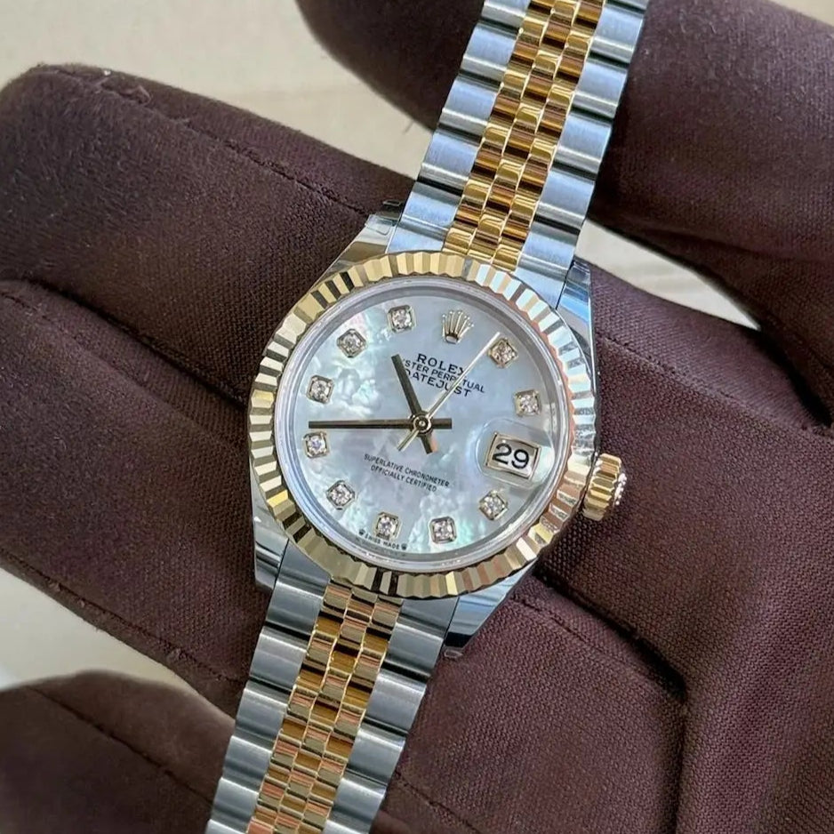 2025 Rolex Lady Datejust 28 Mother of Pearl Diamond Dial / Two Tone Yellow Gold / Jubilee Band / Brand New & Unworn Just Watch It