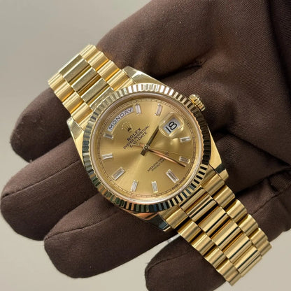 2017 Day Date 40 Champagne Baguette Diamond Dial / 228238 / Yellow Gold / Mint Condition / Box & Papers Just Watch It