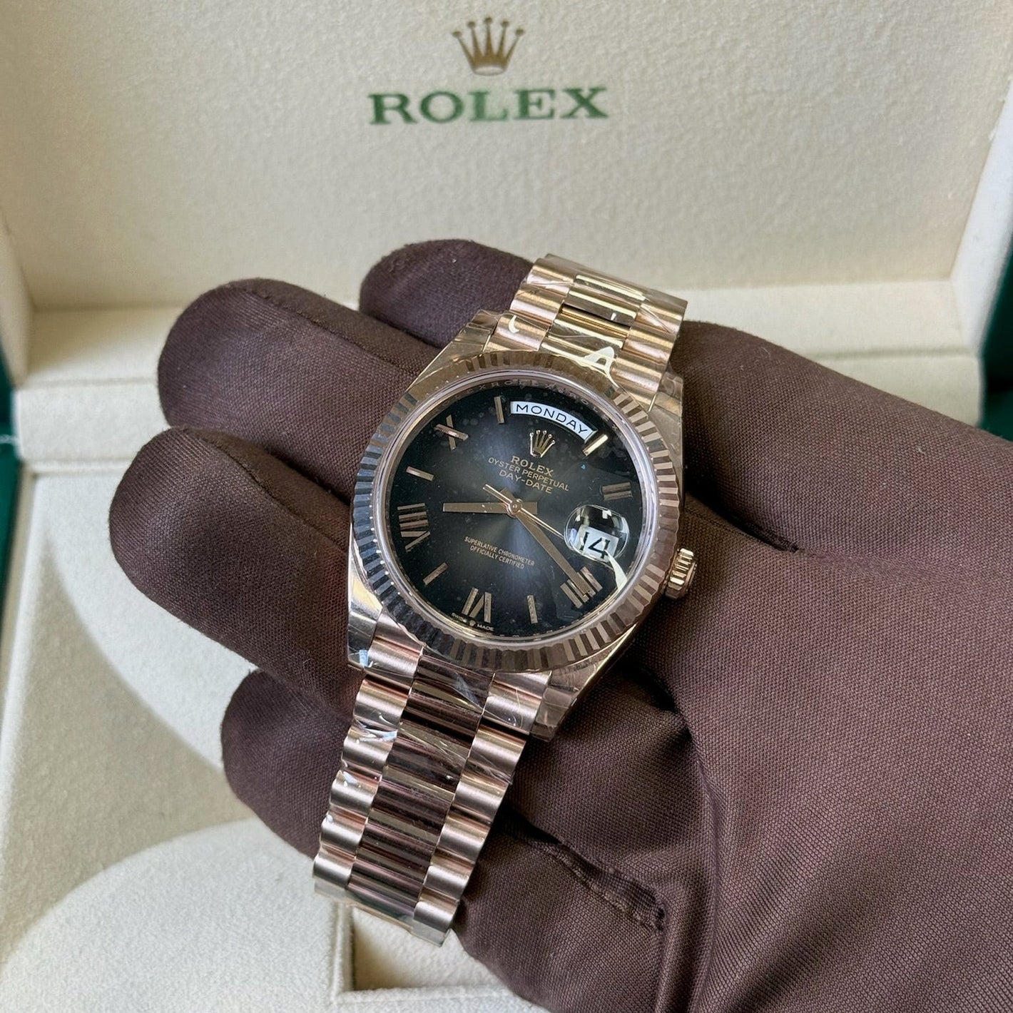 2025 Rolex Day Date 40 Ombre ‘Smoke’ Dial / 228234 / Rose Gold / Brand New & Unworn / Box & Papers Just Watch It