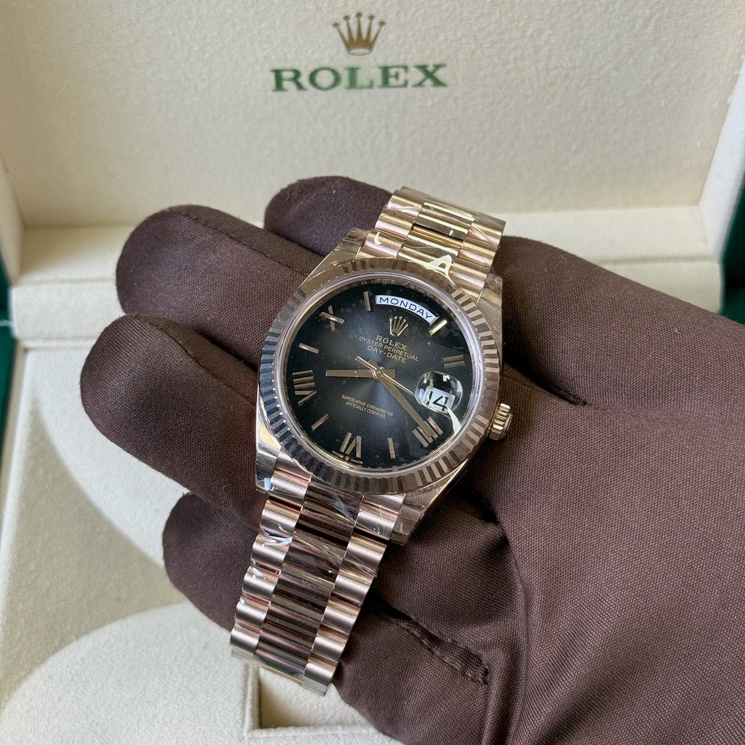 2025 Rolex Day Date 40 Ombre ‘Smoke’ Dial / 228234 / Rose Gold / Brand New & Unworn / Box & Papers Just Watch It