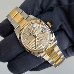 2022 Rolex Datejust 36 Palm Motif Dial / 126233 / Two Tone Yellow Gold / Discontinued / Mint Condition / Box & Papers