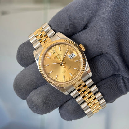 2007 Rolex Datejust 36 Champagne Dial 116233  / Two Tone Yellow Gold Gold / Box & Papers - Just Watch It Pty Ltd