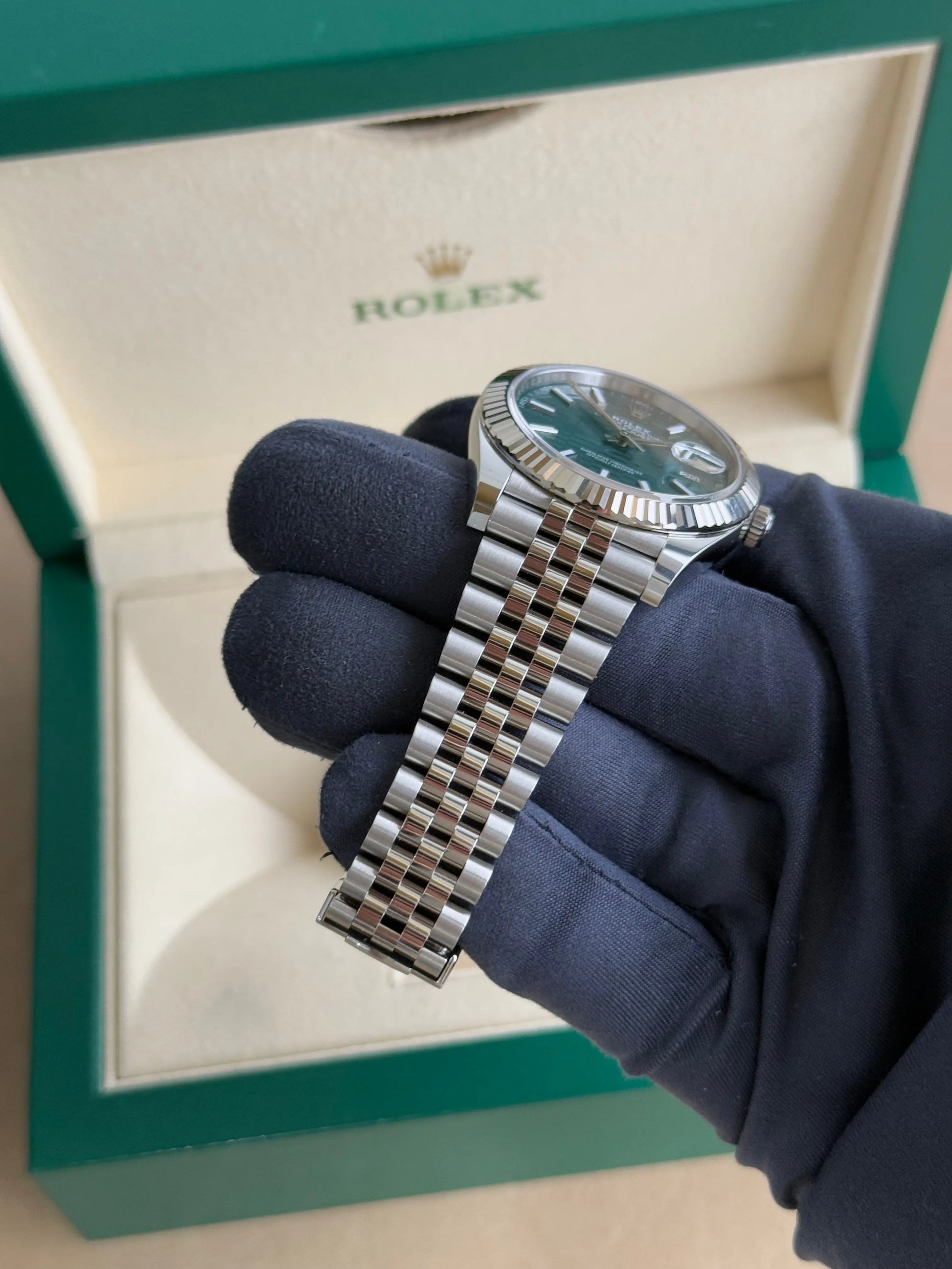 2024 Rolex Datejust 41 Green Motif Dial 126334 / Fluted Jubilee / Stainless Steel / Brand New - Just Watch It Pty Ltd