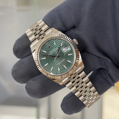 2024 Rolex Datejust 41 Green Motif Dial 126334 / Fluted Jubilee / Stainless Steel / Brand New - Just Watch It Pty Ltd