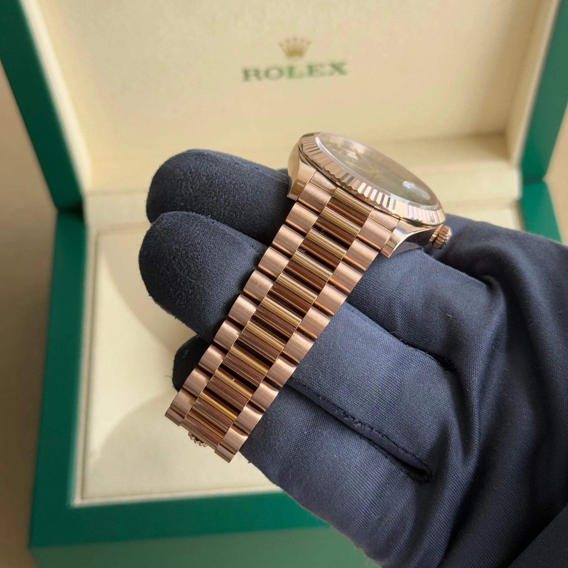 2023 Rolex Day Date 40 Olive Dial 228235 / Rose Gold / Like New / Box & Papers - Just Watch It Pty Ltd
