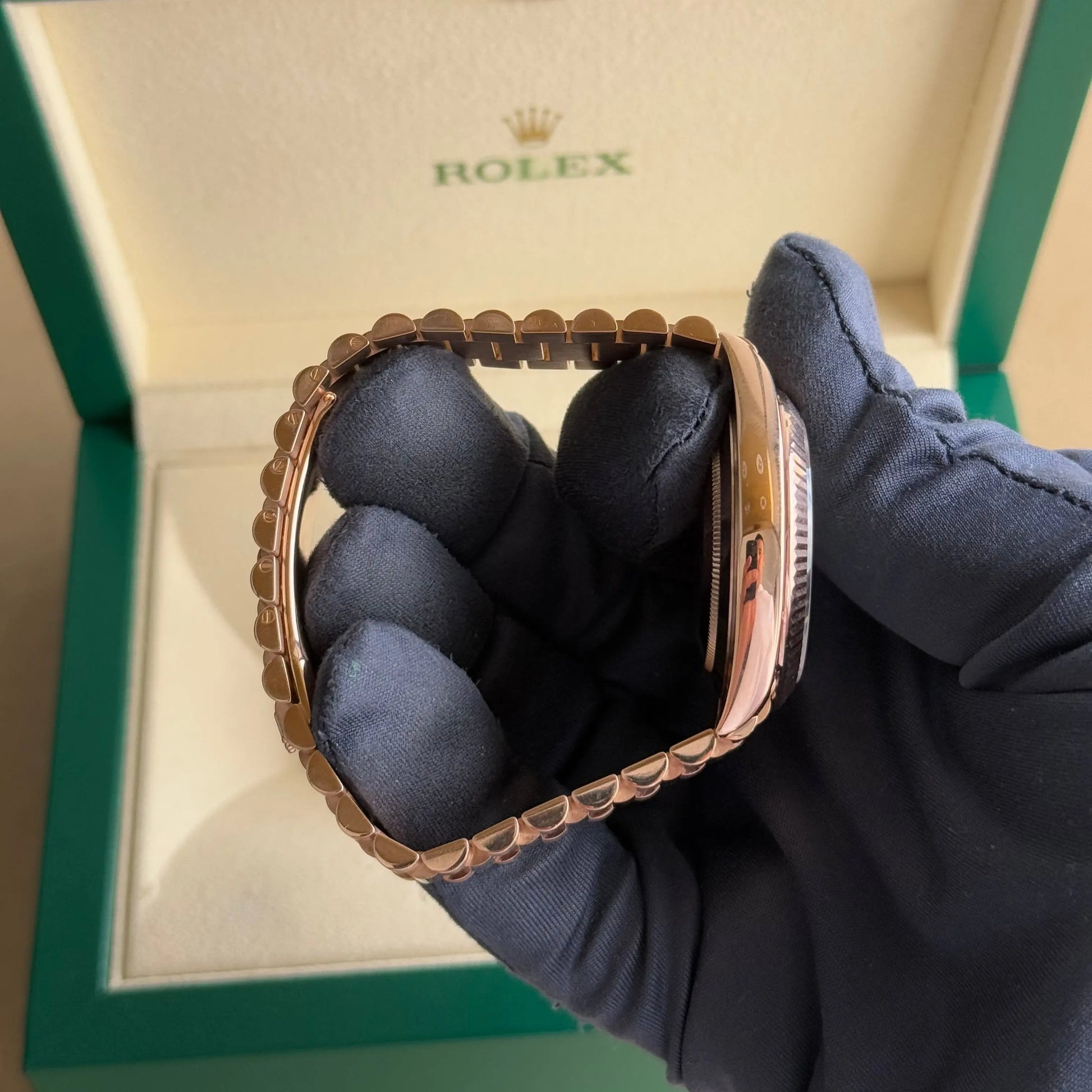 2023 Rolex Day Date 40 Olive Dial 228235 / Rose Gold / Like New / Box & Papers - Just Watch It Pty Ltd