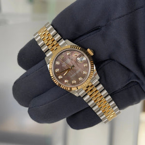 2025 Rolex Datejust 31 Black Mother of Pearl with Diamonds 278273 / Two Tone Yellow Gold / Box & Papers - Justwatchit