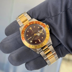 1976 Rolex GMT Master 'Rootbeer' 16753 / Two Tone Yellow Gold / Fully Serviced by Rolex Service Centre - Justwatchit