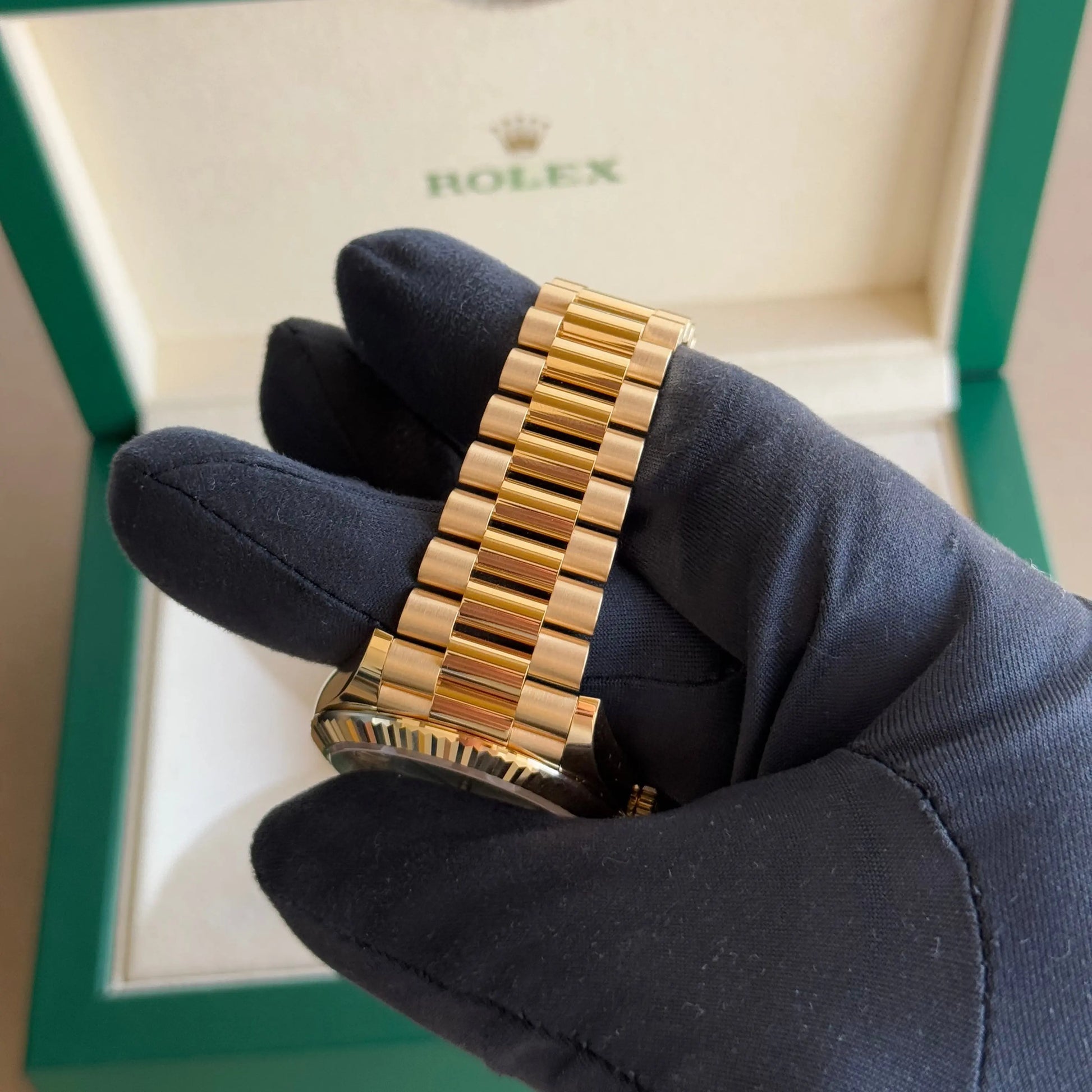 2025 Rolex Day Date 40 Mother of Pearl Baguette Diamond Dial 228238 / Yellow Gold / Brand New & Unworn - Justwatchit