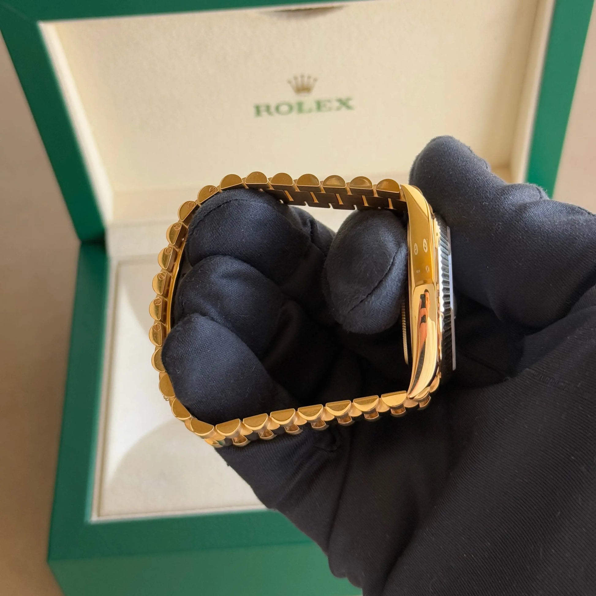 2025 Rolex Day Date 40 Mother of Pearl Baguette Diamond Dial 228238 / Yellow Gold / Brand New & Unworn - Justwatchit