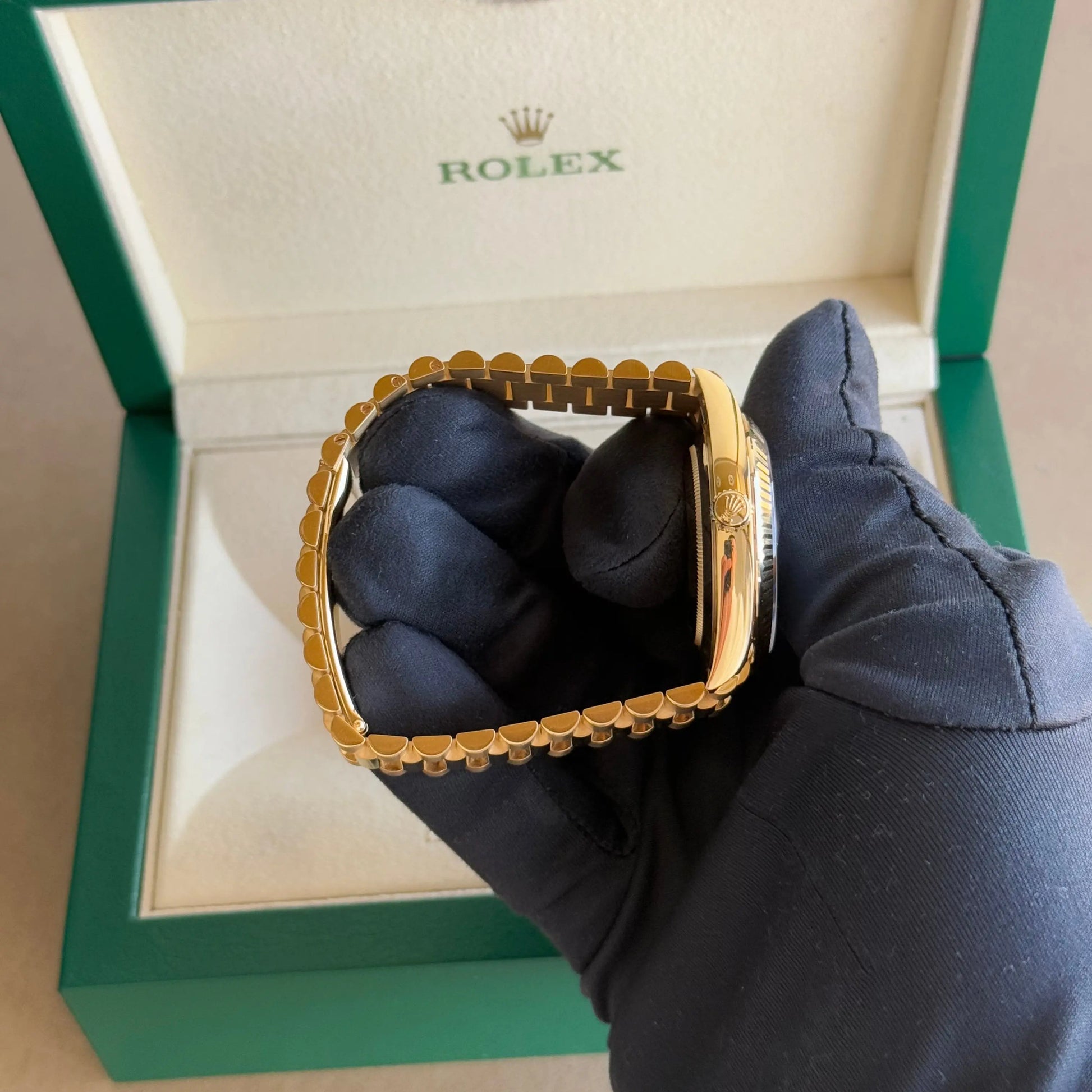 2025 Rolex Day Date 40 Mother of Pearl Baguette Diamond Dial 228238 / Yellow Gold / Brand New & Unworn - Justwatchit