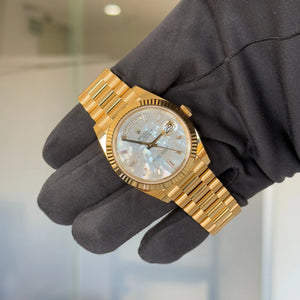 2025 Rolex Day Date 40 Mother of Pearl Baguette Diamond Dial 228238 / Yellow Gold / Brand New & Unworn - Justwatchit